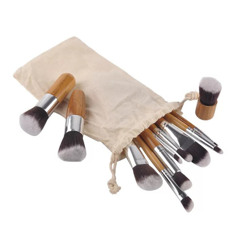 11 Bamboo Handles Makeup Brush Set With Sack Beauty Tools Makeup Brush