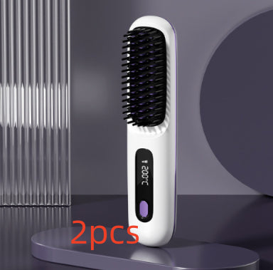 USB Rechargeable 2-in-1 Hair Straightening & Curling Brush