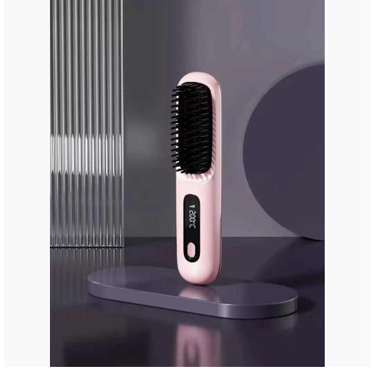 USB Rechargeable 2-in-1 Hair Straightening & Curling Brush