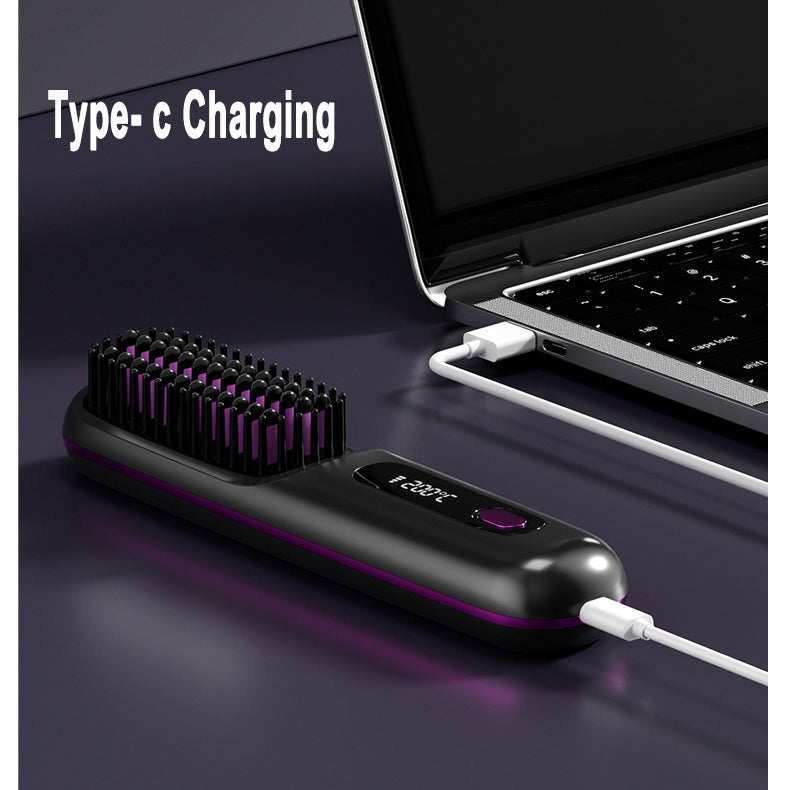 USB Rechargeable 2-in-1 Hair Straightening & Curling Brush