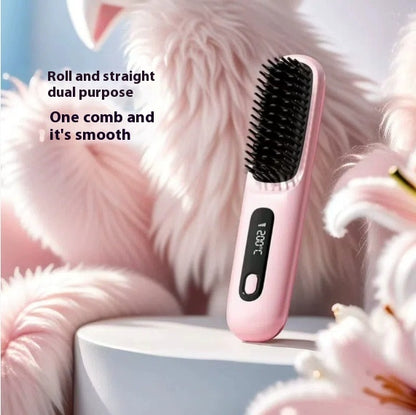 USB Rechargeable 2-in-1 Hair Straightening & Curling Brush