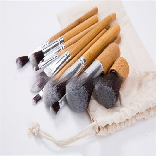11 Bamboo Handles Makeup Brush Set With Sack Beauty Tools Makeup Brush