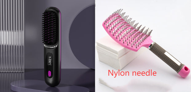USB Rechargeable 2-in-1 Hair Straightening & Curling Brush