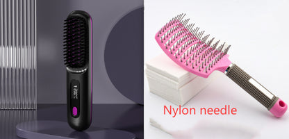 USB Rechargeable 2-in-1 Hair Straightening & Curling Brush