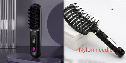 USB Rechargeable 2-in-1 Hair Straightening & Curling Brush