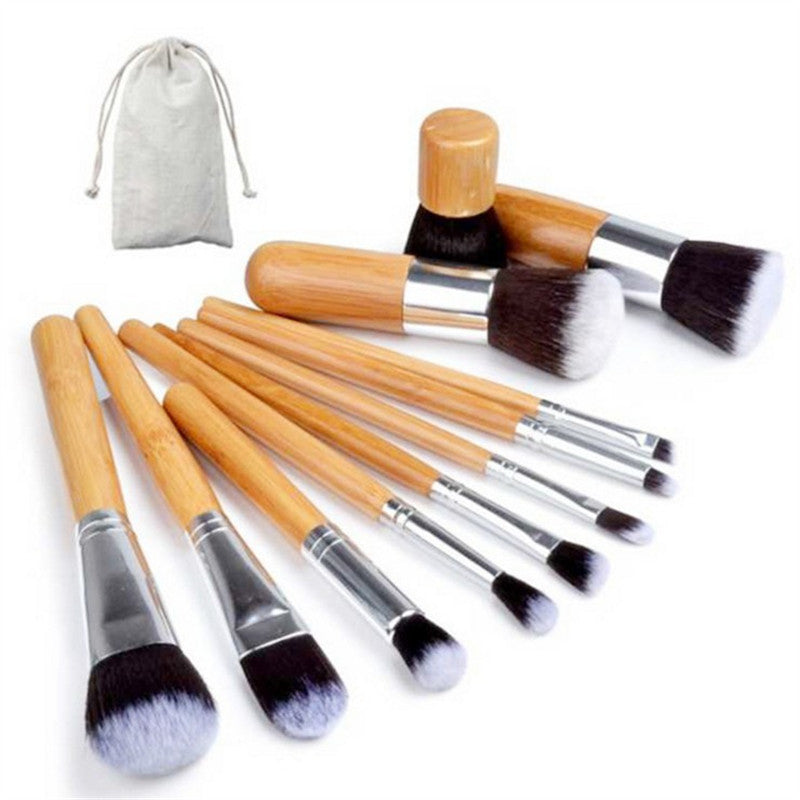11 Bamboo Handles Makeup Brush Set With Sack Beauty Tools Makeup Brush
