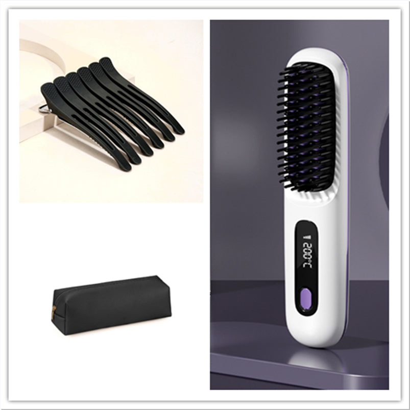 USB Rechargeable 2-in-1 Hair Straightening & Curling Brush