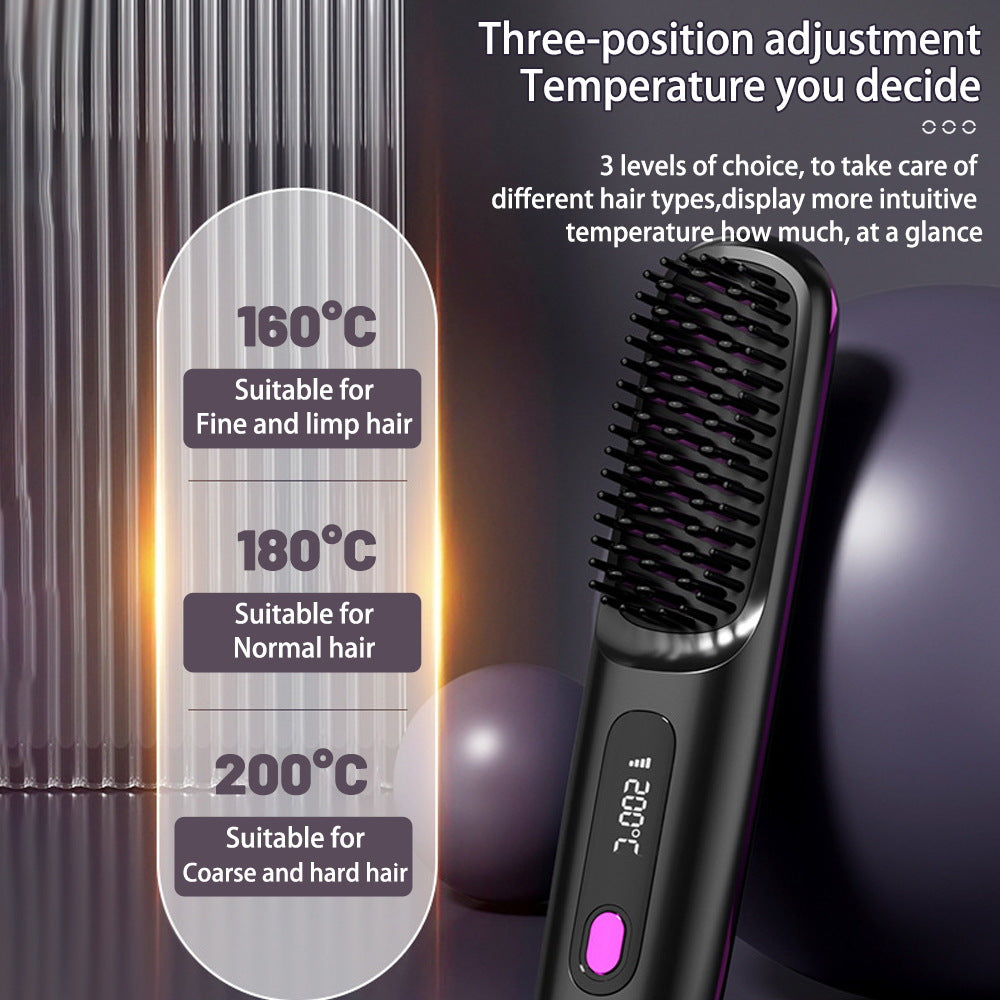 USB Rechargeable 2-in-1 Hair Straightening & Curling Brush