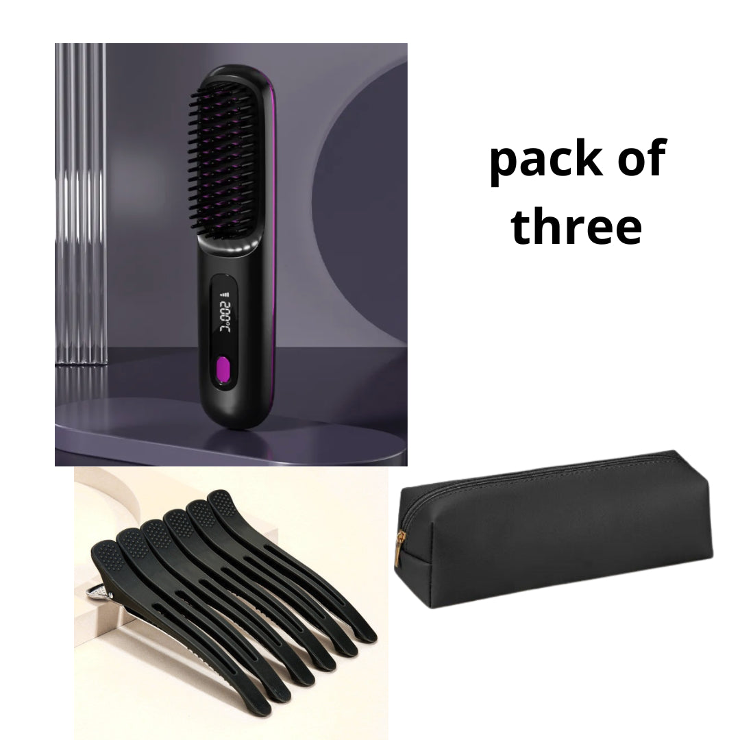 USB Rechargeable 2-in-1 Hair Straightening & Curling Brush